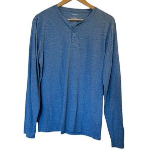 ABOUND Blue Heathered Cotton Blend Crew Neck Long Sleeve Henley Tee Shirt  Large
